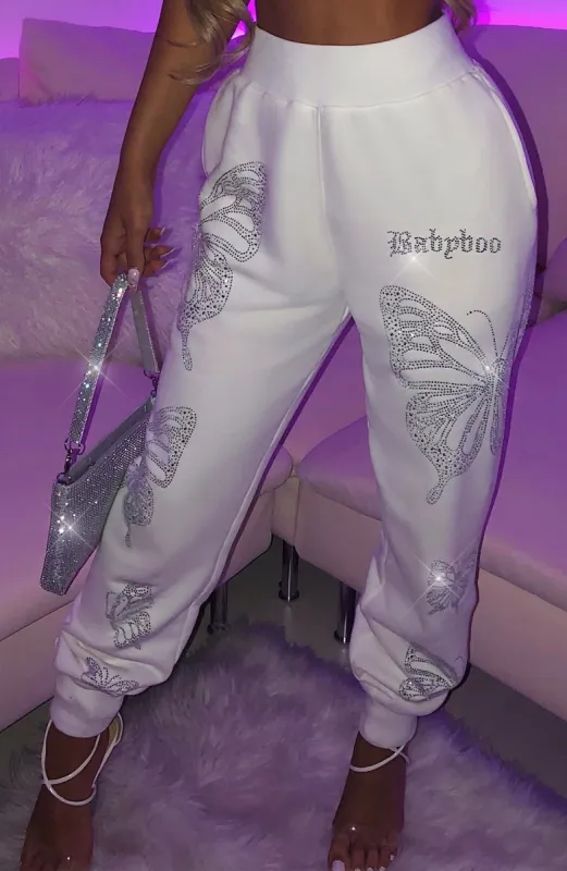 Sasha Diamante Trackpants - White sold by Babyboo Fashion