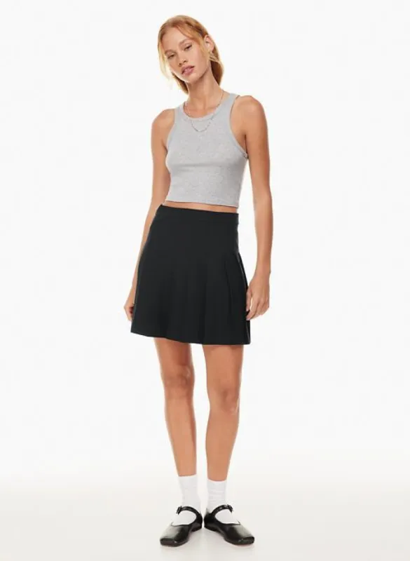 olive mini pleated skirt sold by Aritzia