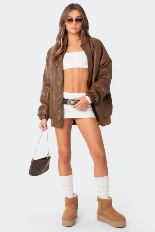 Faux Leather Oversized Bomber Jacket sold by Edikted