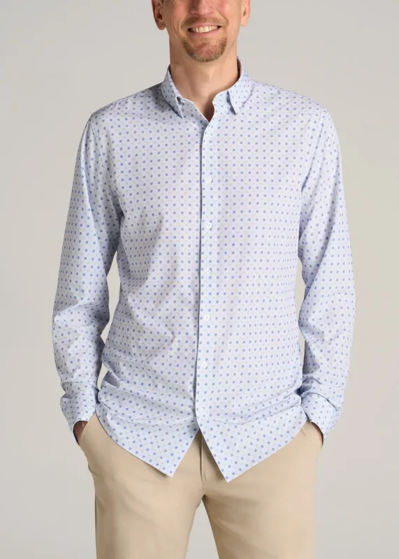 Traveler Stretch Dress Shirt for Tall Men in Blue Geo sold by American Tall