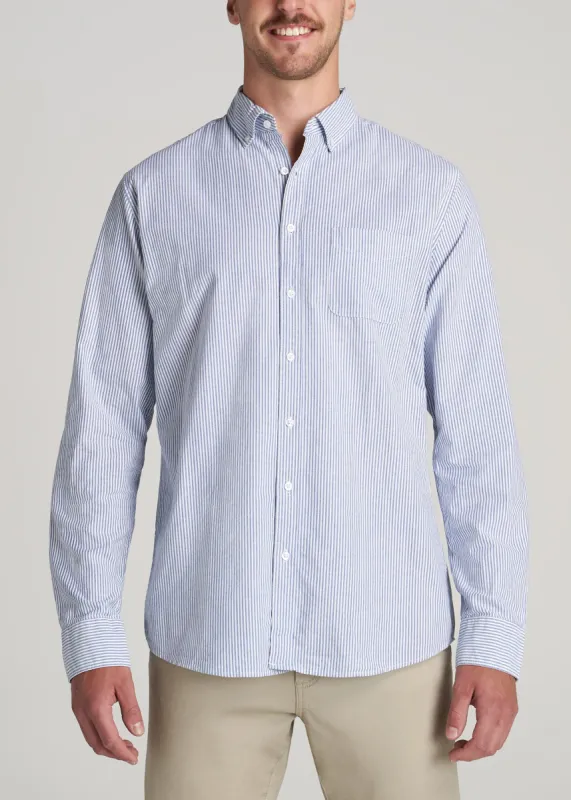 Washed Oxford Shirt for Tall Men in Blue Banker Stripe sold by American Tall