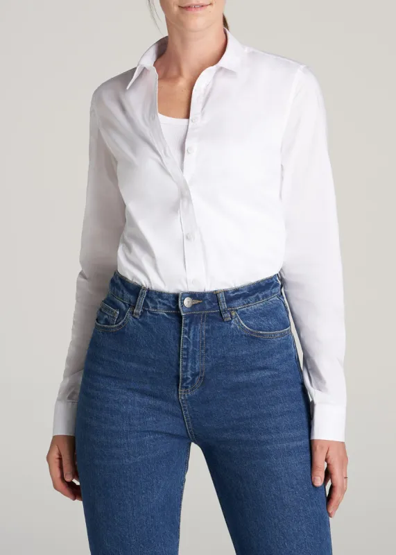 Button-Up Dress Shirt for Tall Women in White sold by American Tall