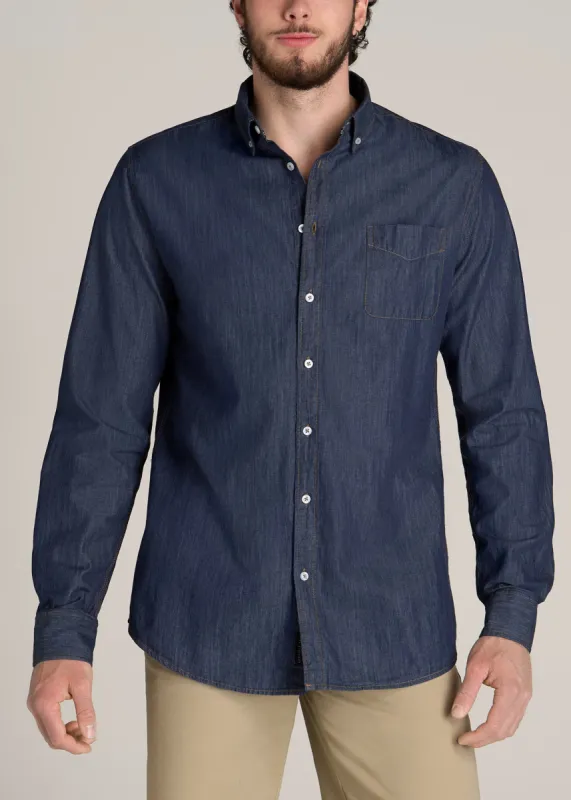 Chambray Button-Down Shirt for Tall Men in Dark Chambray sold by American Tall