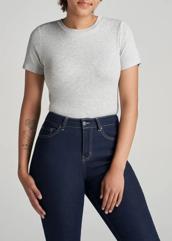 FITTED Ribbed Tee in Grey Mix - Women's Tall T-Shirts sold by American Tall