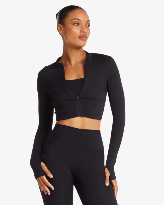 Serenity Sculpt Zip Jacket | Black sold by Crop Shop Boutique