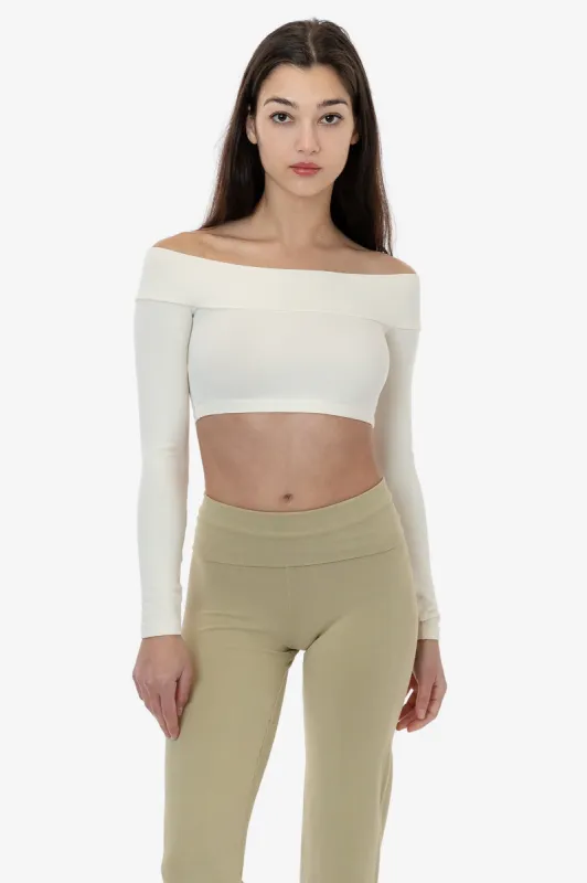 83074GD - Cotton Spandex Long Sleeve Off Shoulder Crop Top sold by los angeles apparel