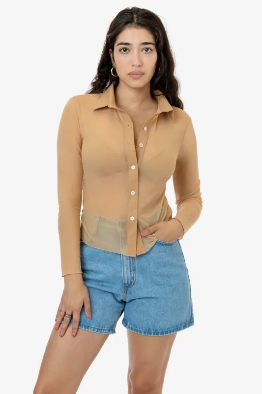 RNS745 - Micro Mesh Long Sleeve Button Up sold by los angeles apparel