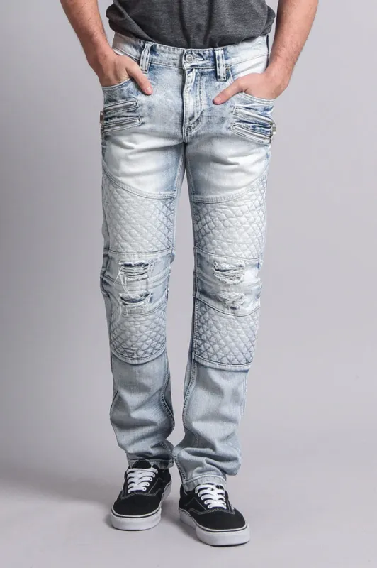 Quilted Ripped Washed Biker Jeans sold by G-Style USA