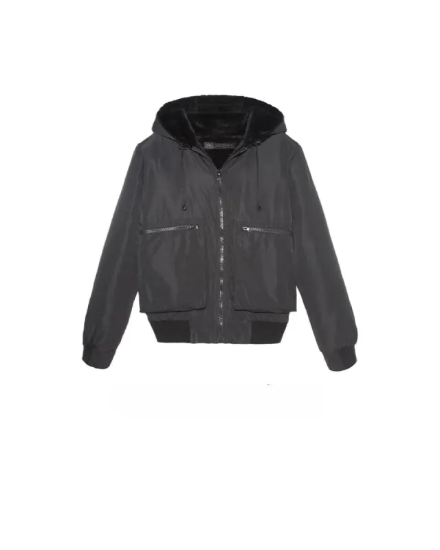 Mens Sheared Rabbit Jacket in Blue and Black sold by Pologeorgis