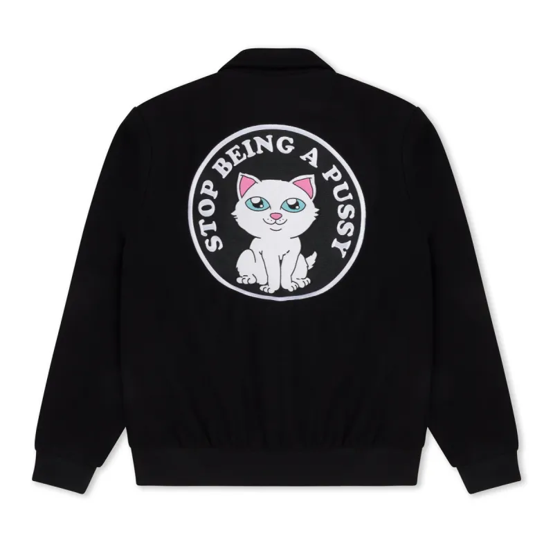Stop Being A Pussy Varsity Jacket (Black) sold by Ripndip