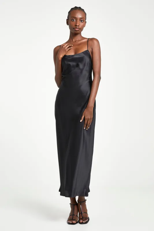 Satin Tie Back Midi Dress - Black sold by Because of Alice