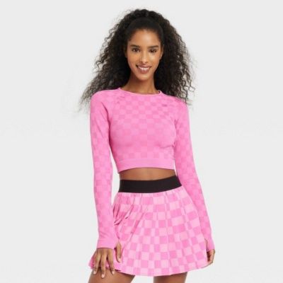 Women's Long Sleeve Jacquard Seamless Cropped Top - JoyLab™ Berry Pink M sold by Target