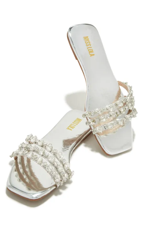 Luxury Trips Embellished Slip On Sandals - Silver sold by Miss Lola