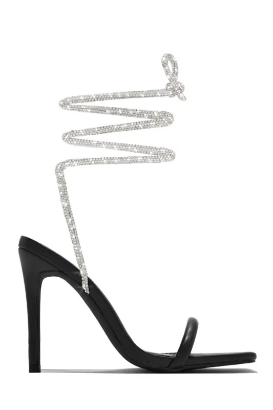 Pretty Girl Embellished Lace Up High Heels - Black sold by Miss Lola