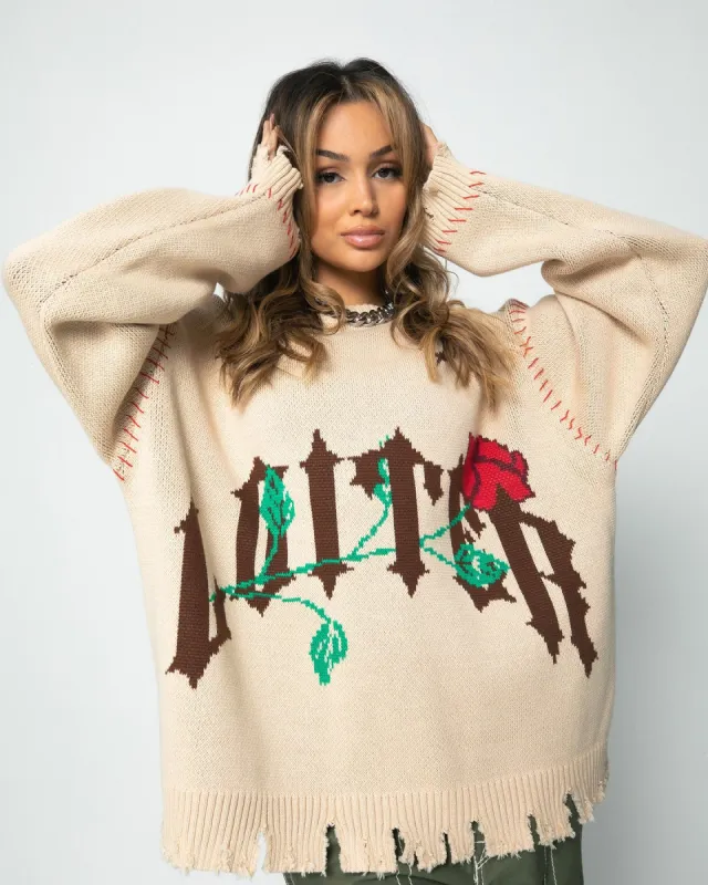 Loiter Fable Distressed Knit Sweater Stone sold by Culture Kings