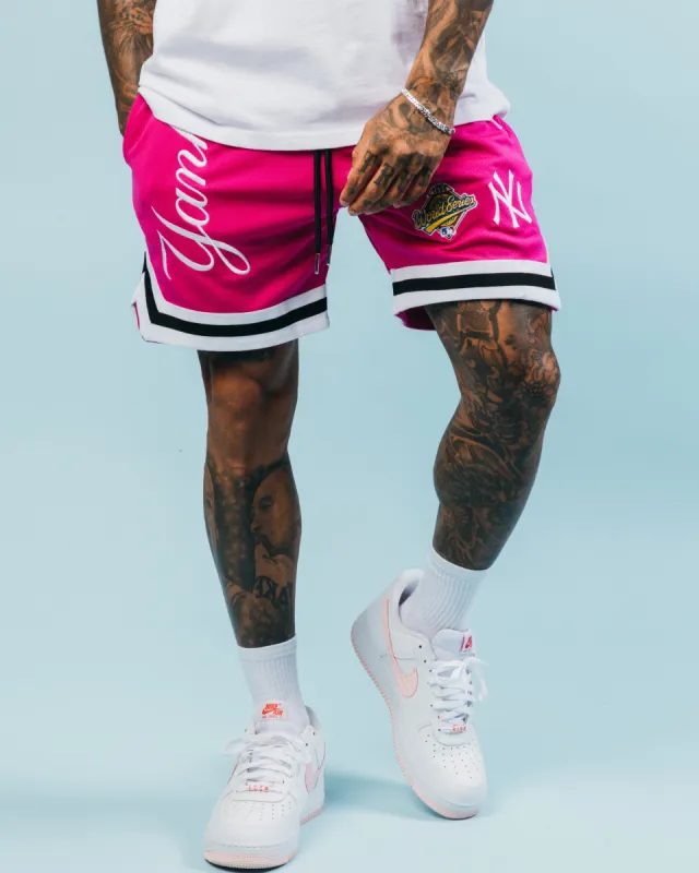 New Era New York Yankees 'Tropical Punch Script Pack' Mesh Shorts Hot Pink sold by Culture Kings