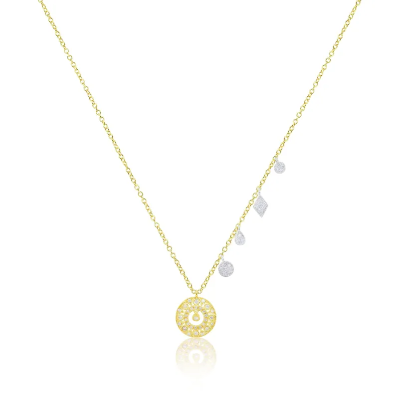 Yellow Gold Filigree Diamond Disc Necklace - ONLINE EXCLUSIVE sold by Meira T