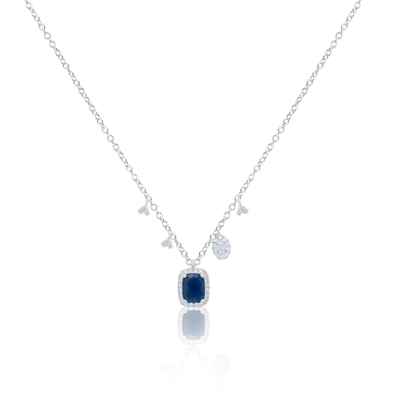 White Gold Blue Sapphire Diamond Necklace sold by Meira T