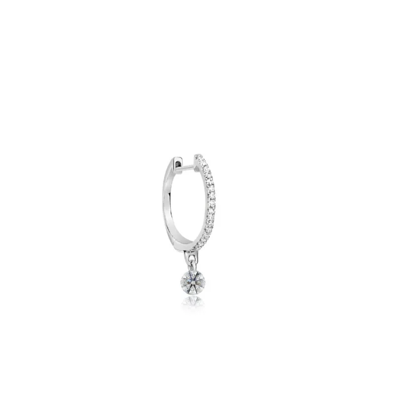 White Gold Drilled Diamond Huggie Earring Half Pair sold by Meira T