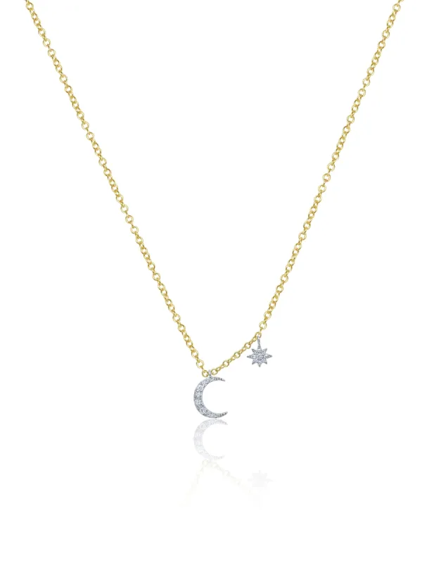 Dainty Diamond Moon and Starburst Necklace sold by Meira T