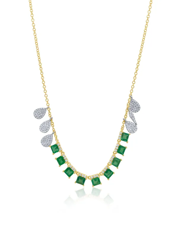Yellow Gold Hanging Emerald And Diamond Necklace sold by Meira T