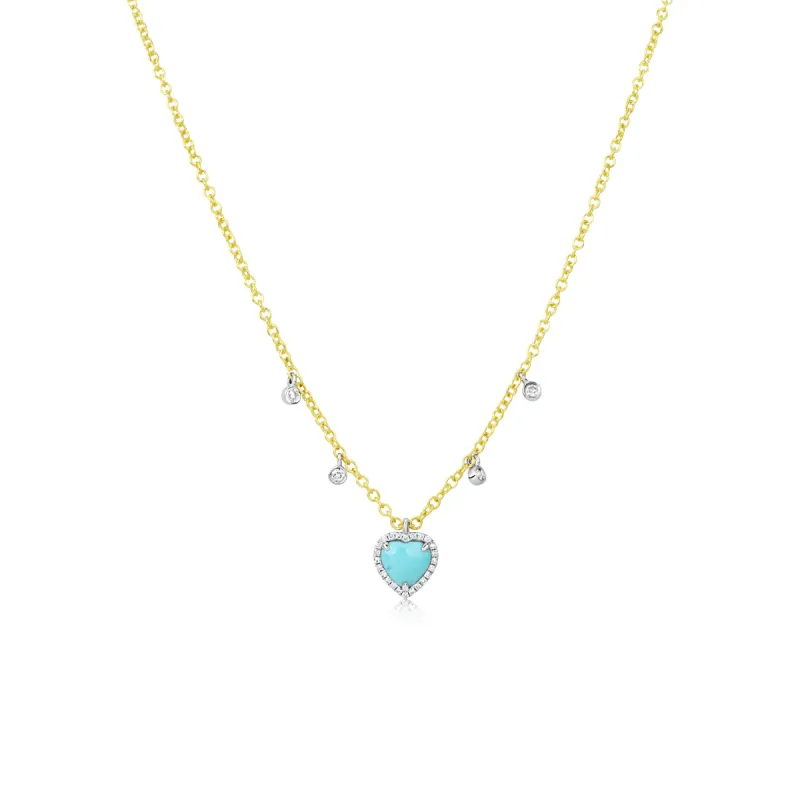 Dainty Turquoise Heart and Diamond Necklace sold by Meira T