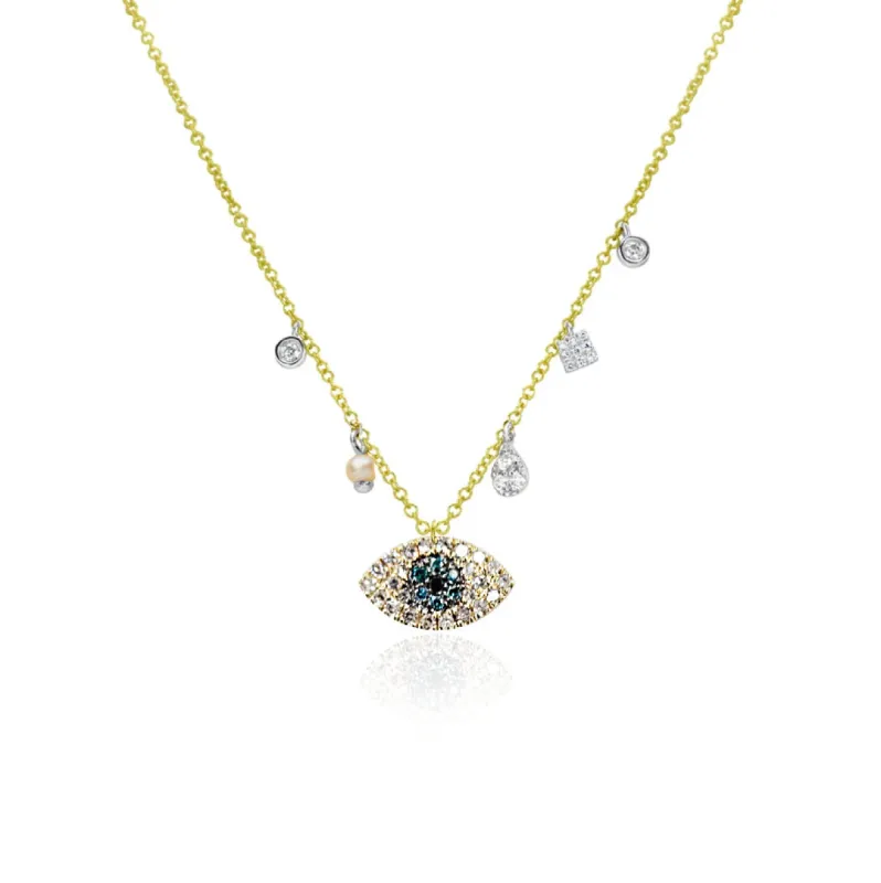 Yellow Gold Diamond Blue and Black Diamond Evil Eye Necklace sold by Meira T