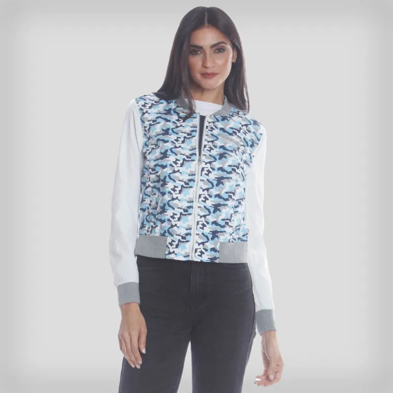 Women's  Camouflage Baseball Jacket with Nylon Sleeves - FINAL SALE sold by Members Only