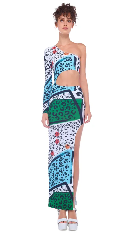 ONE SLEEVE SHANE SLIT GOWN sold by Norma Kamali