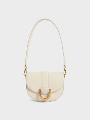 Cream Mini Gabine Saddle Bag | CHARLES & KEITH sold by Charles & Keith 