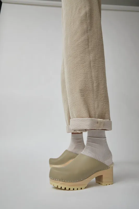 No.6 Liza Clog on Mid Tread in Clay with Bone Shearling sold by No. 6