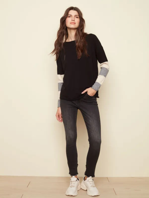 STRIPED SLEEVE CREW sold by Nica