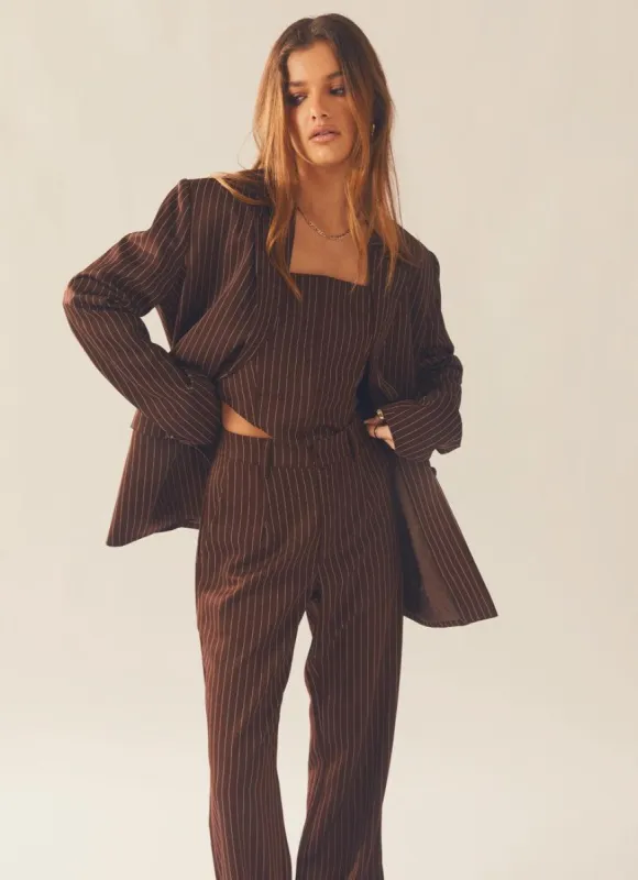 Talula Pinstripe Blazer - Chocolate sold by Peppermayo