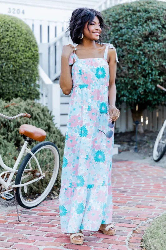 Sunkissed Feeling Teal Floral Maxi Dress FINAL SALE sold by Pink Lily