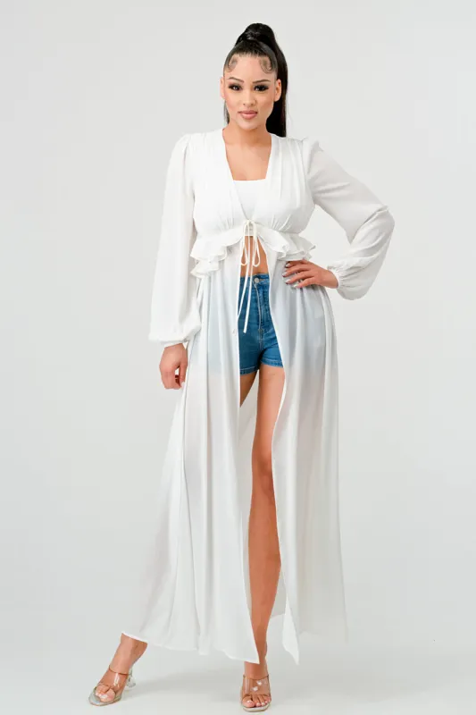HEAVY SILKY YORYU RUFFLED TIE KIMONO MAXI DRESS sold by privy