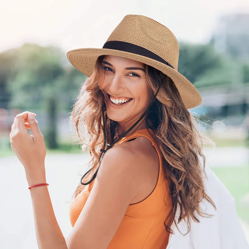 Summer Panama Hat Men Women Straw Fedora Beach Travel Wide Brim Sun Cap sold by Simplicity