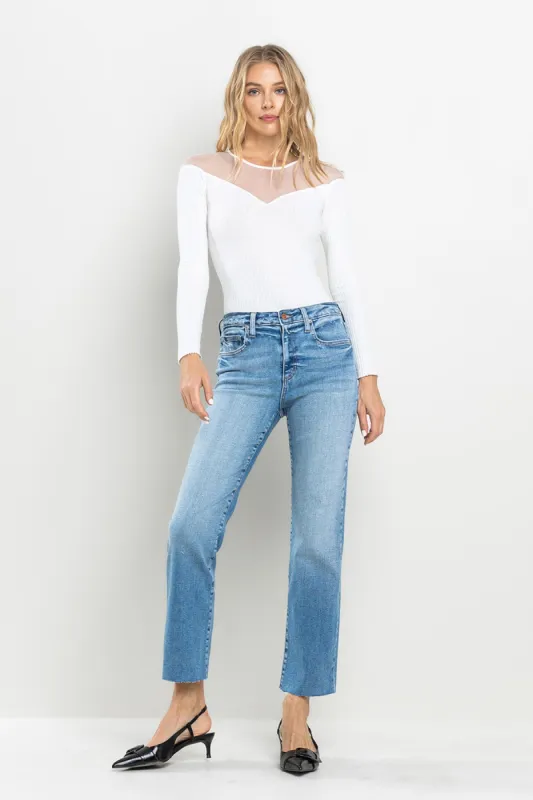 ♡20% OFF♡ HIGH RISE SLIM STRAIGHT JEANS WITH SCISSOR CUT HEM sold by Sneak Peek