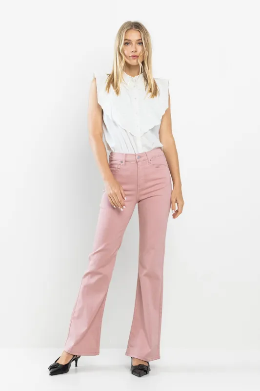 HIGH RISE SLIM BOOTCUT JEANS - PEACH sold by Sneak Peek