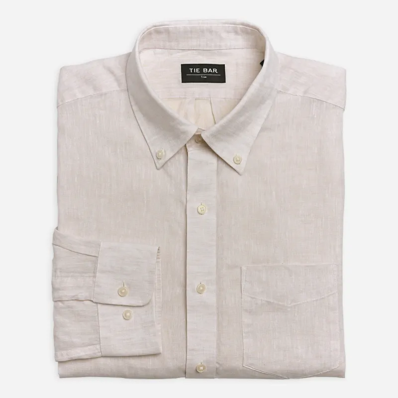 Linen Solid Cream Casual Shirt sold by The Tie Bar