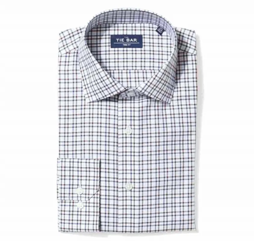 Two Tone Tattersall Burgundy Non-Iron Dress Shirt sold by The Tie Bar