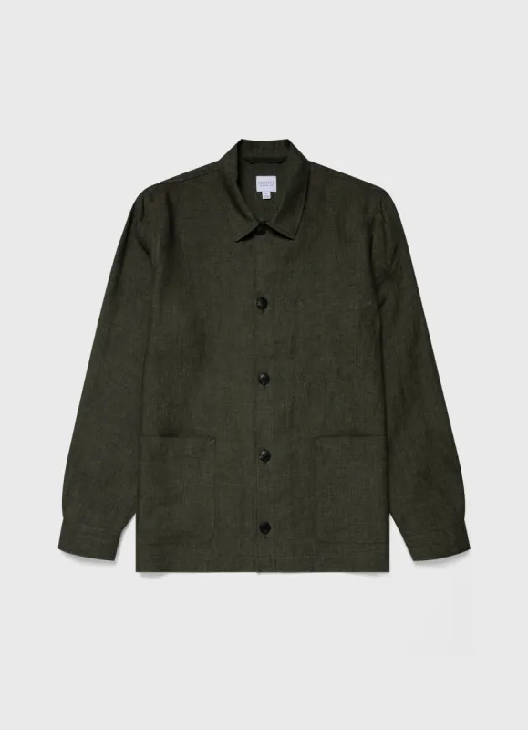 Men's Linen Twin Pocket Jacket in Hunter Green sold by Sunspel