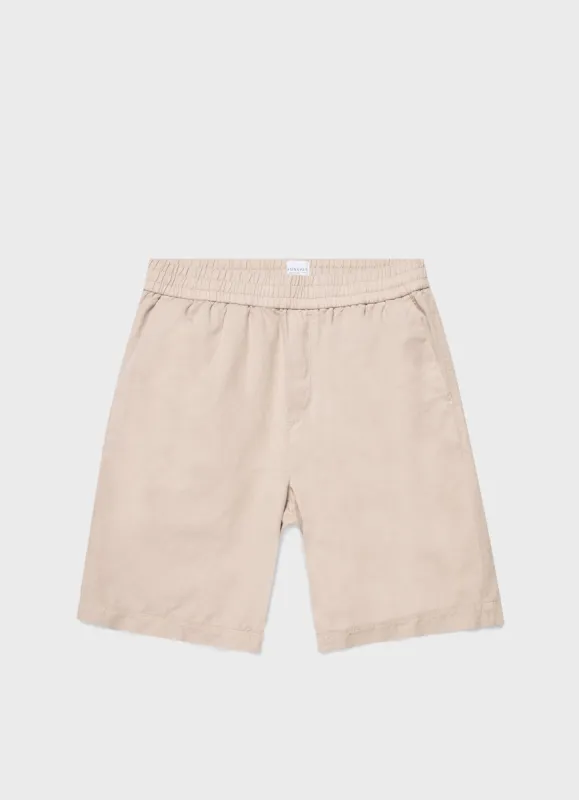Men's Cotton Linen Drawstring Shorts in Light Sand sold by Sunspel