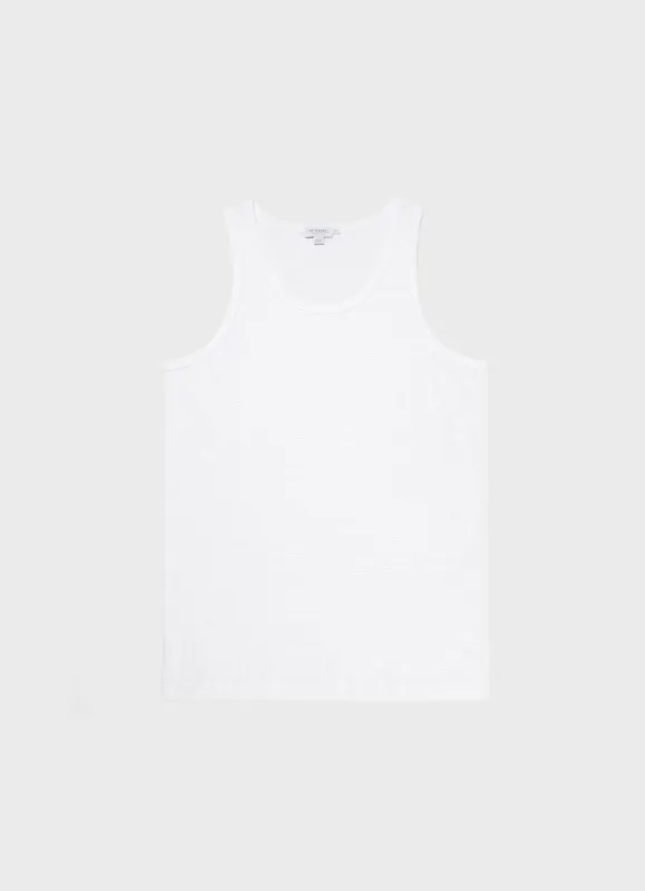 Men's Cellular Cotton Underwear Vest in White sold by Sunspel