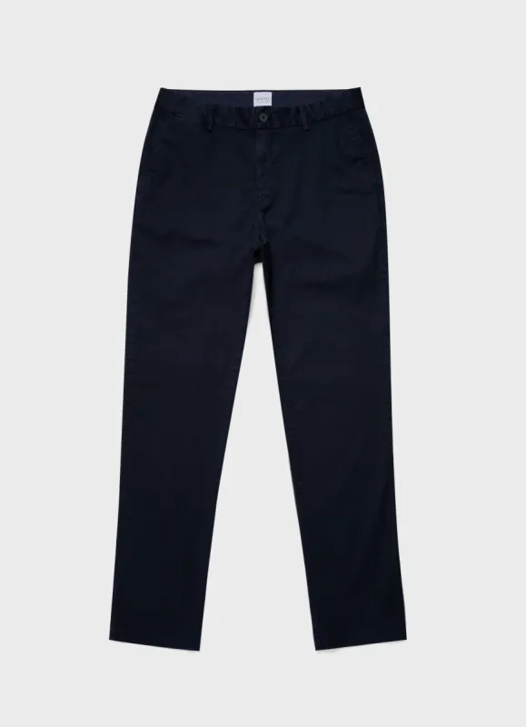 Men's Regular Fit Stretch Chino in Navy sold by Sunspel