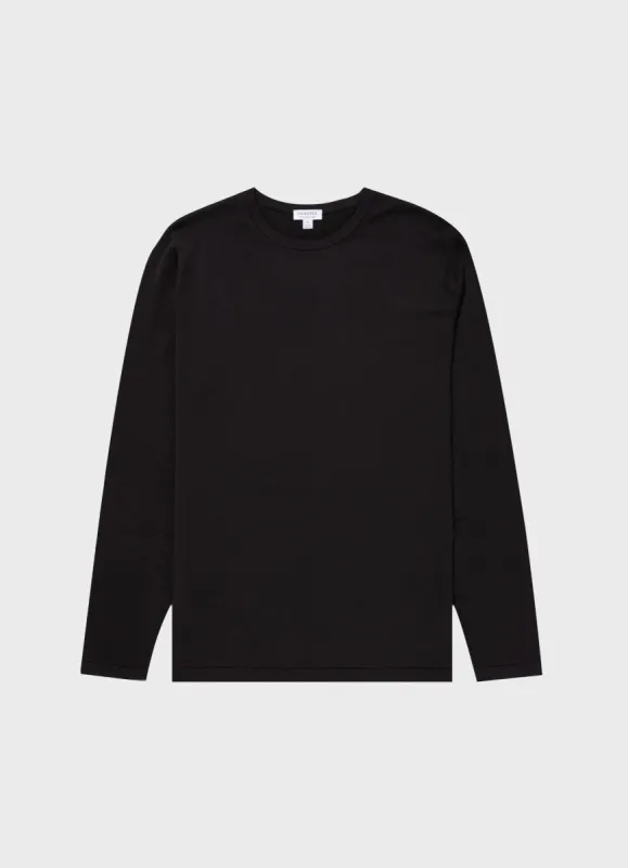 Men's Sea Island Cotton Crew Neck Jumper in Black sold by Sunspel