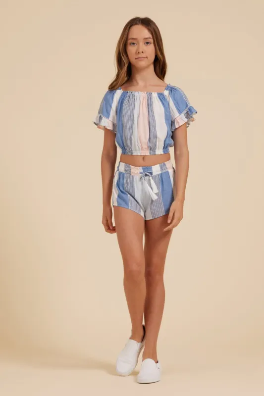 Clearwater Stripe Off Shoulder Bell Sleeve Top sold by Vintage Havana