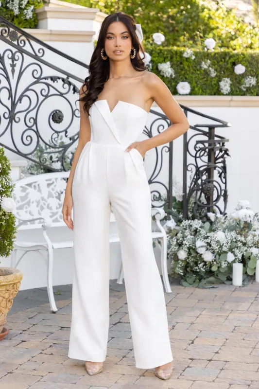 Pure Love | White Strapless Wide Leg Jumpsuit sold by Club L London