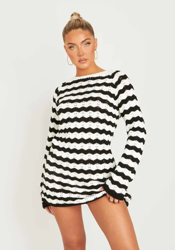 Kaylee Black And White Crochet Mini Dress sold by Missy Empire