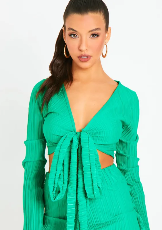 Alice Green Plisse Wrap Tie Crop Top sold by Missy Empire