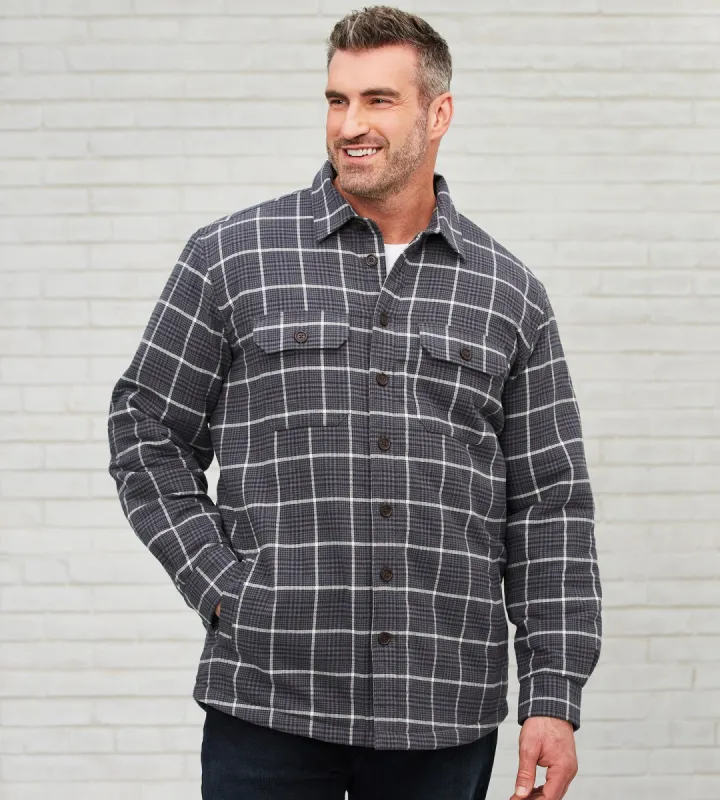 Fleece-Lined Flannel Shacket sold by George Richards